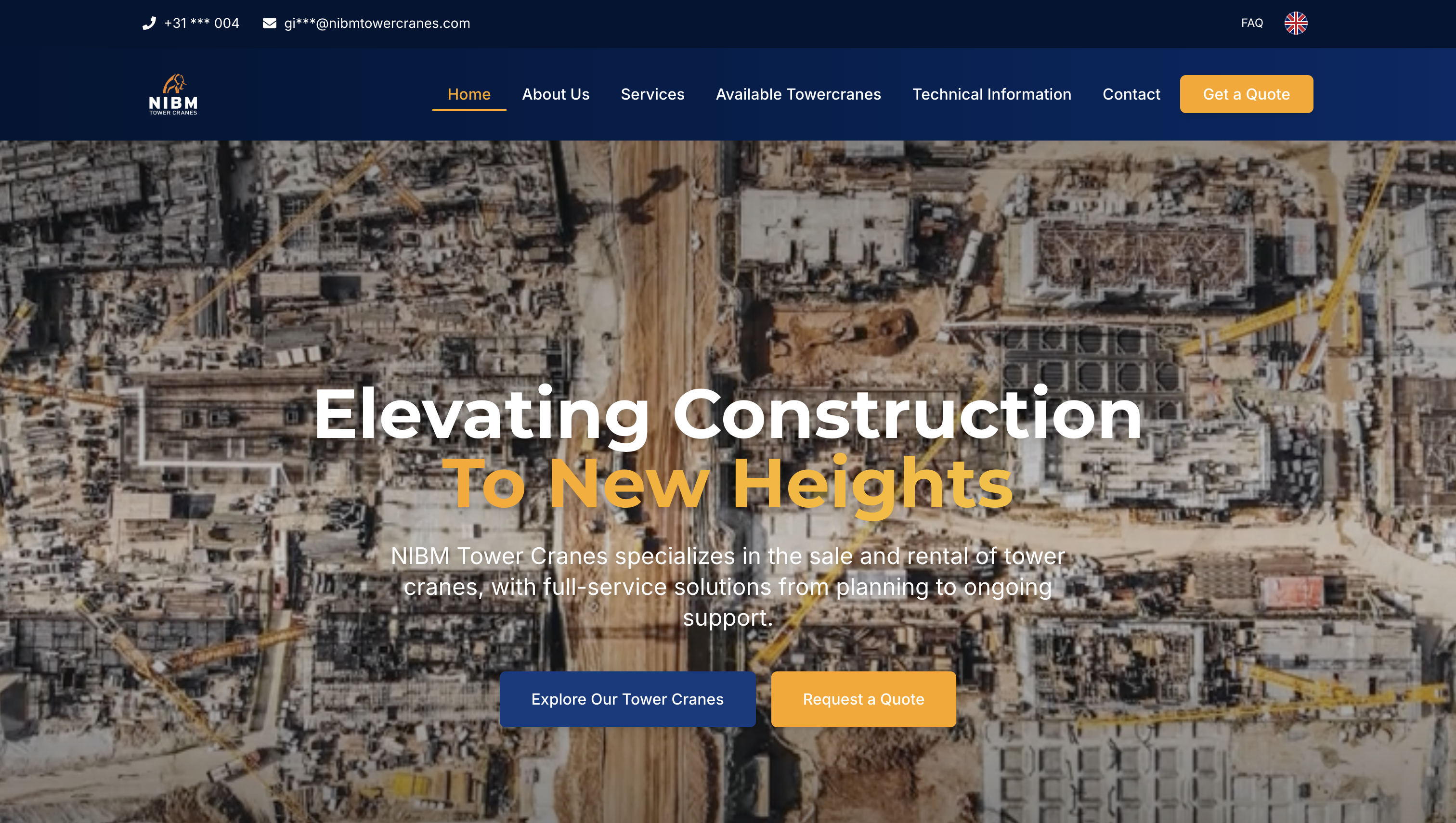 Screenshot of the NIBM Tower Cranes company website built with Next.js